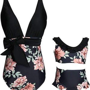 KABETY Mother/ Daughter One Piece Swimsuits Family Mommy Girls Matching Swimwear